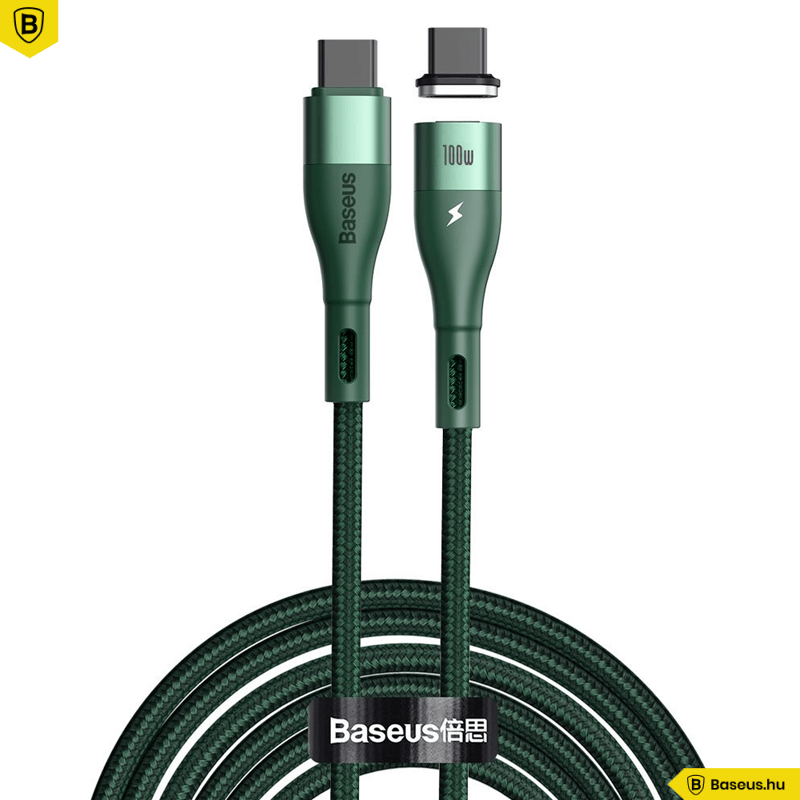 Baseus Zinc mágneses adat és töltőkábel Type-C / Type-C 100W 1,5m - Zöld